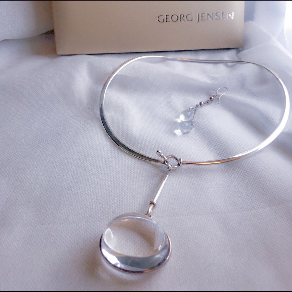 Georg Jensen 925 Necklace+Quartz Pendant+Earrings!